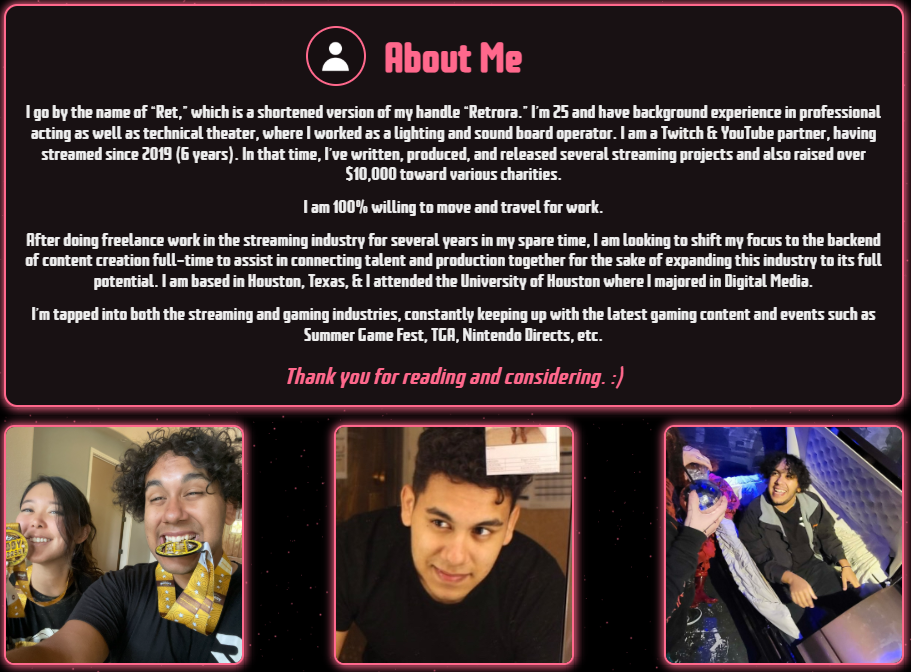 About Me Section